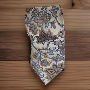Vintage Emilio Ponti Necktie Champagne Blue 100%‎ Silk Floral Paisley Classic